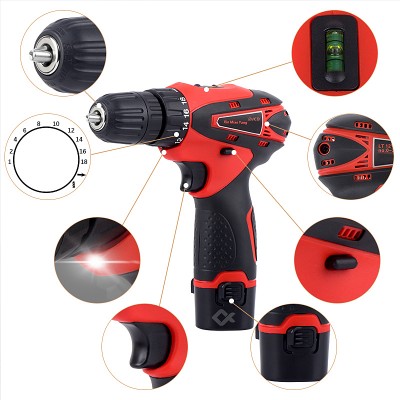 JCD 12V Cordless Screwdriver Power Tools 18-25mm Handheld Drill Lithium Battery Charging Drill with Boxes